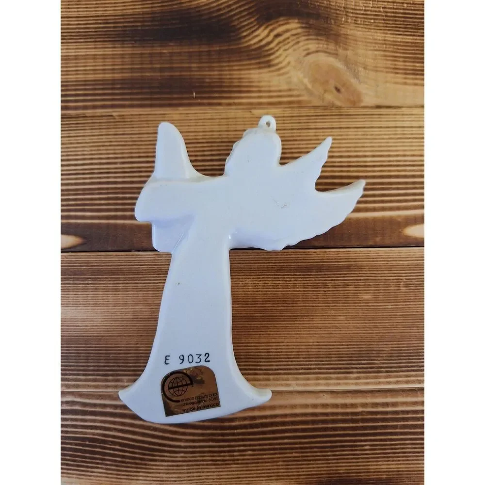 Vintage Enesco‎ angel with Harp E-9032 gold Flat Back christmas Ornament Hanging
